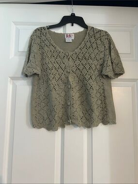 RK Crochet Knit Button-Front Top in Sage